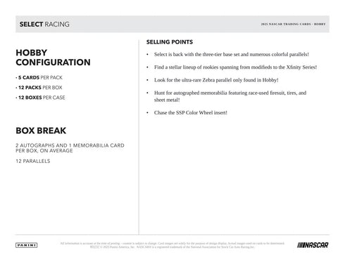 25 PANINI SELECT HOBBY RACING